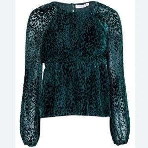 A.L.C. Karen Spotted Green Burnout Velvet Long-Sleeve Top Size 8